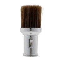 Щітка-змітка волосся з шиї після стрижки з кнопкою для тальку кругла довга щетина сіра, 14 см