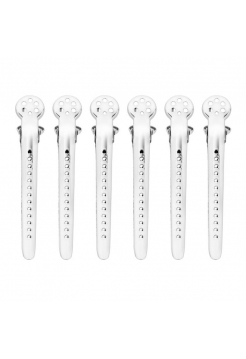 Зажимы-шпильки для стрижки волос проборные с отверстиями Утка металлические 9,5 см серебристые