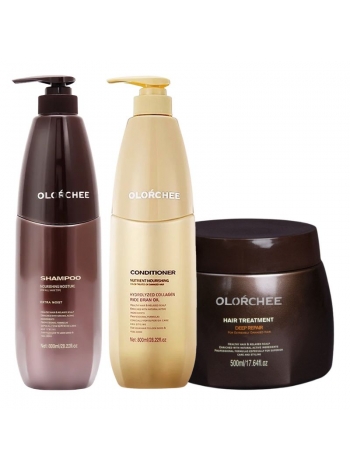 Набор Olorchee Nourshing Moisture TRIO-4 шампунь, кондиционер и маска для питания и увлажнения волос 2х800+500 мл
