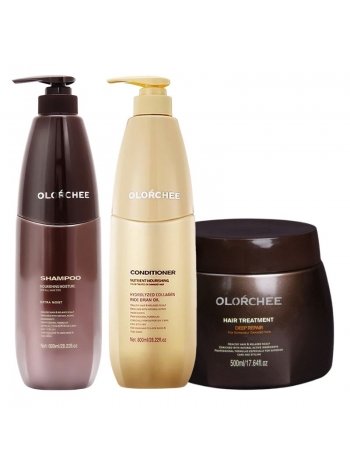 Набір Olorchee Nourshing Moisture TRIO-4 шампунь, кондиціонер і маска для живлення та відновлення волосся 2х800+500 мл