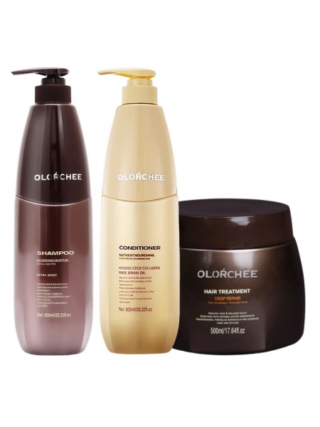Набор Olorchee Nourshing Moisture TRIO-4 шампунь, кондиционер и маска для питания и увлажнения волос 2х800+500 мл