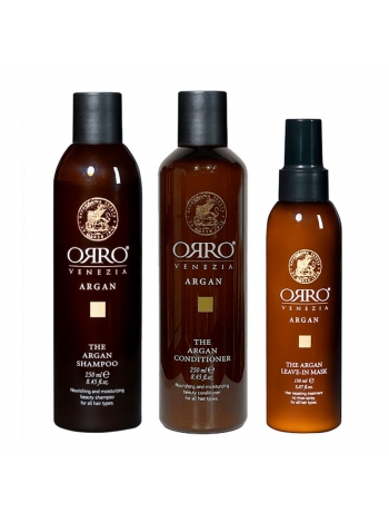 Набір ORRO TRIO Venezia The Argan шампунь, кондиціонер та спрей-маска з маслом аргани, 250/250/150 мл