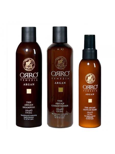 Набір ORRO TRIO Venezia The Argan шампунь, кондиціонер та спрей-маска з маслом аргани, 250/250/150 мл