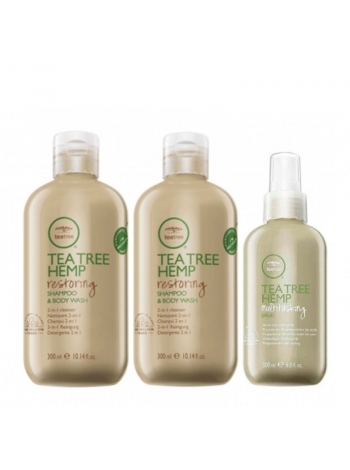 Paul Mitchell Tea Tree Hemp восстанавливающий шампунь-гель для душа, кондиционер-лосьон для тела и спрей для волос, 300/300/200 мл