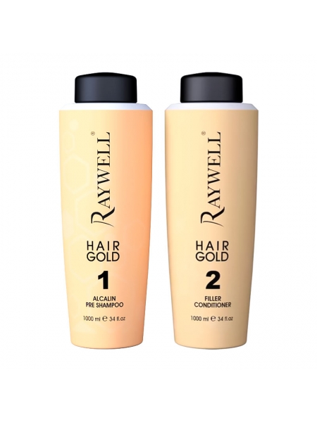 Набор для восстановления волос Raywell Botох Hairgold шампунь и кондиционер, 2х1000 мл (заводские)