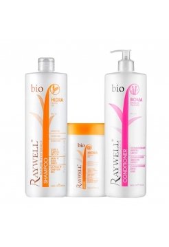 Набір для зволоження і блиску сухого пошкодженого волосся Raywell Bio шампунь і маска Hidra і кондиціонер Boma, 3x300 г (розлив)