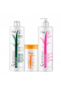 Набір для жирної шкіри голови, зволоження та блиску сухого волосся Raywell Bio шампунь ROSYL, маска Hidra, кондиціонер Boma 3x200 г (розлив)