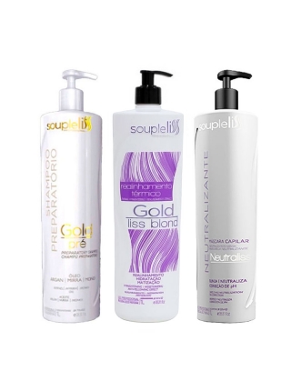 Набор кератина SoupleLiss Gold Liss Blond для выпрямления волос с антижелтым эффектом, 3х200 г (разлив)
