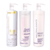 Набор кератина SoupleLiss Gold Liss Blond для выпрямления волос с антижелтым эффектом, 3х100 г (разлив)