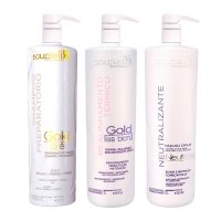 Набір кератину SoupleLiss Gold Liss Blond для випрямлення волосся з антитжовтим ефектом, 3х100 г (розлив)