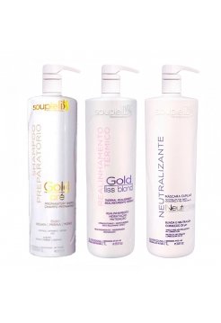 Набір кератину SoupleLiss Gold Liss Blond для випрямлення волосся з антитжовтим ефектом, 3х500 г (розлив)