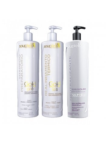 Набор кератина SoupleLiss Gold Liss с шампунем и финишной маской, 3х50 г (разлив)