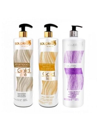 Набор кератина SoupleLiss Gold Liss с шампунем и финишной маской, 3х500 г (разлив)