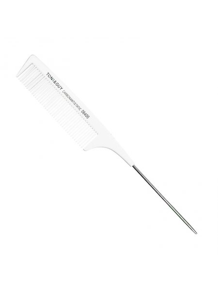 Гребінець Toni&Guy Carbon 06400 Antistatic тонкий карбоновий антистатичний з металевим кінчиком 23 см білий
