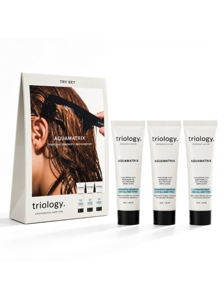 Пробный набор Triology AquaMatrix DUO для глубокого увлажнения волос шампунь, бальзам и маска, 3×30 мл.